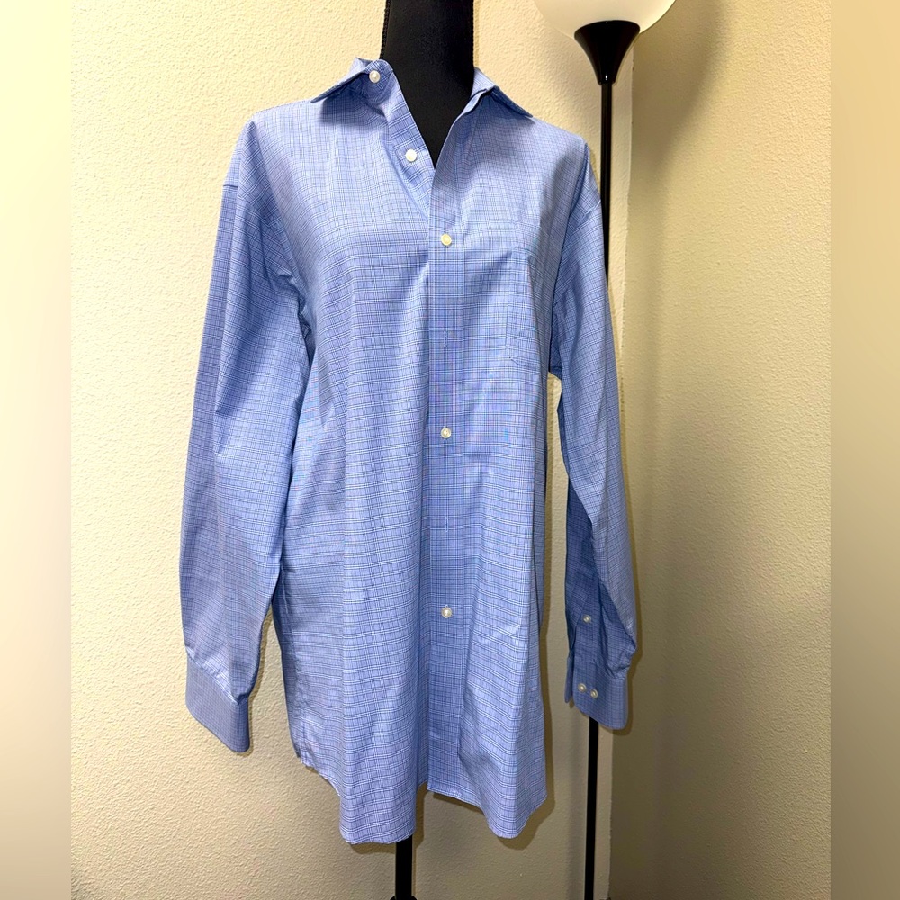 Tommy Hilfiger Blue and White Small Plaid Dress Shirt. Large.